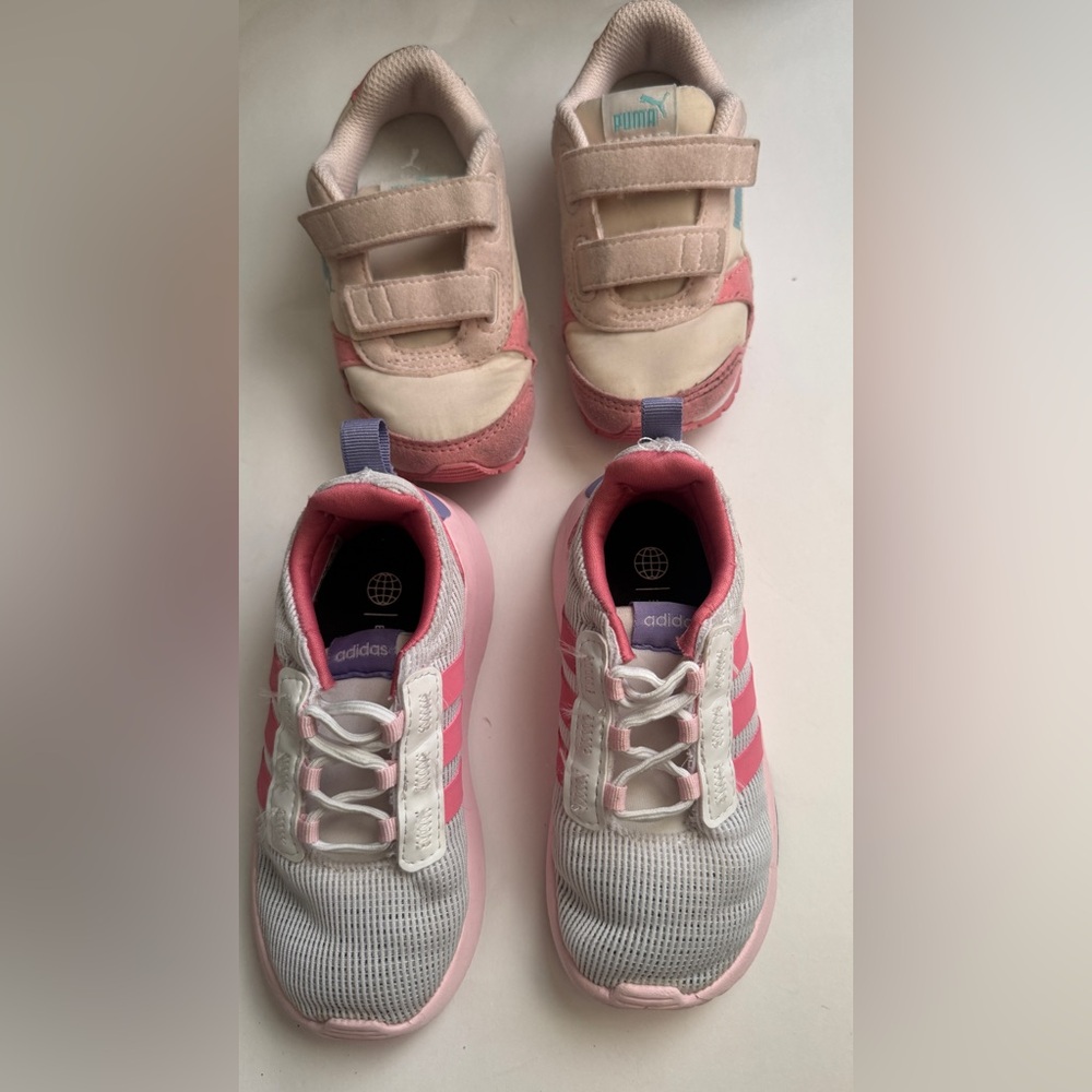 Two pairs of girls' sneakers, Adidas and Puma, size 8T,